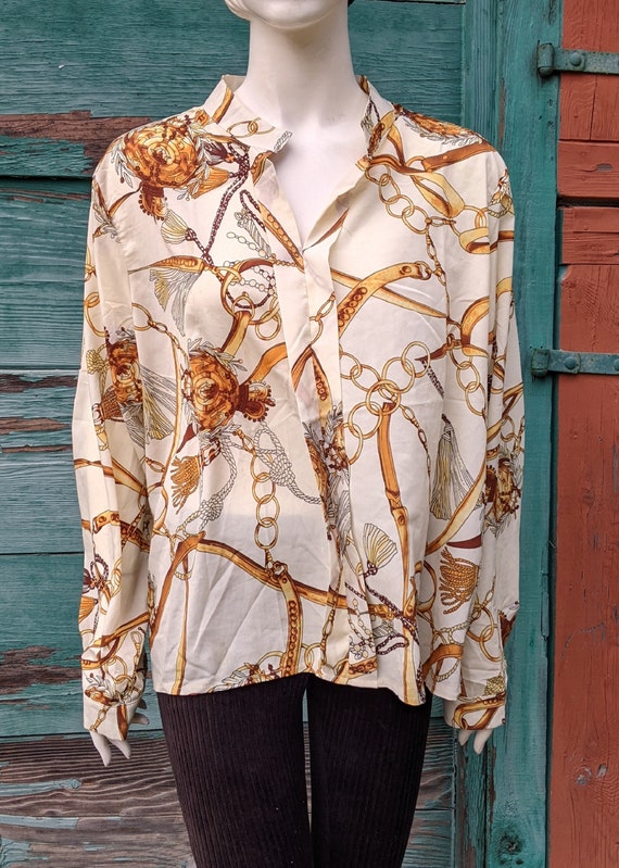 Vintage Tunic Blouse Pale Yellow with Equestrian I