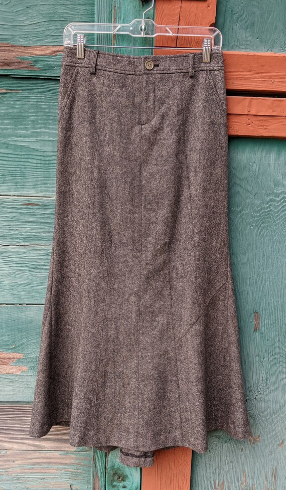 Vintage Skirt Grey Flannel Long Bell Style 1990s Gem