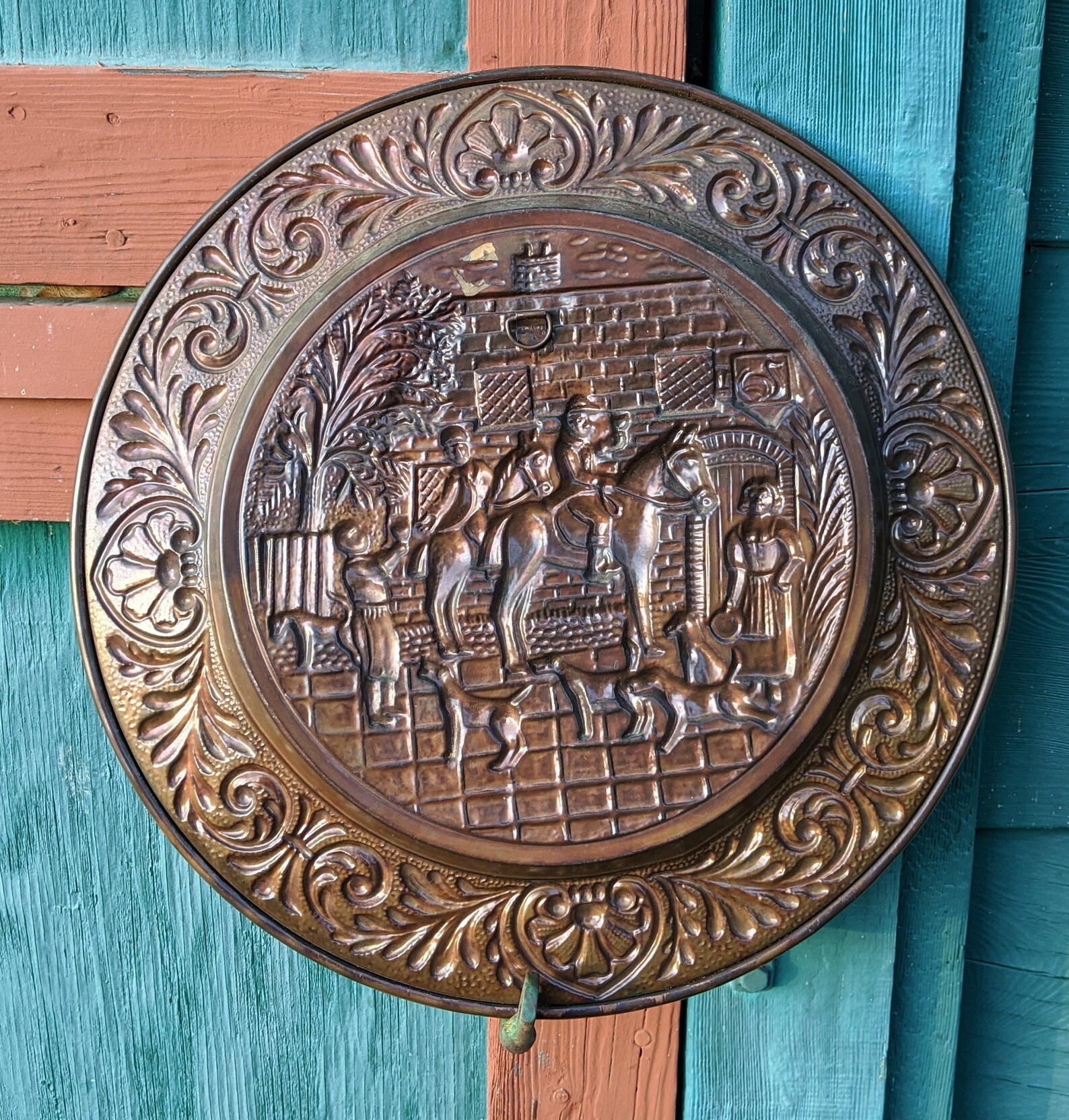 Vintage Hammered Copper Plate Elpec English Village Huntsmen Etsy