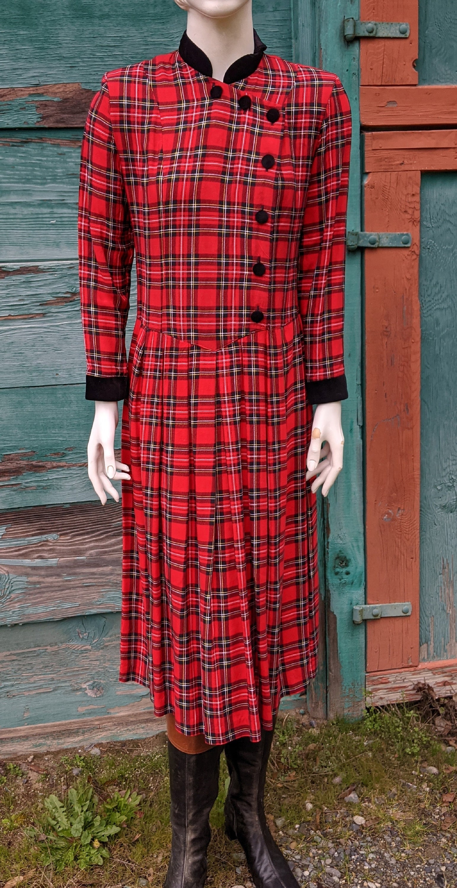 Vintage Dress Red Summer Plaid With Velvet Trim 1980s - Etsy Norway