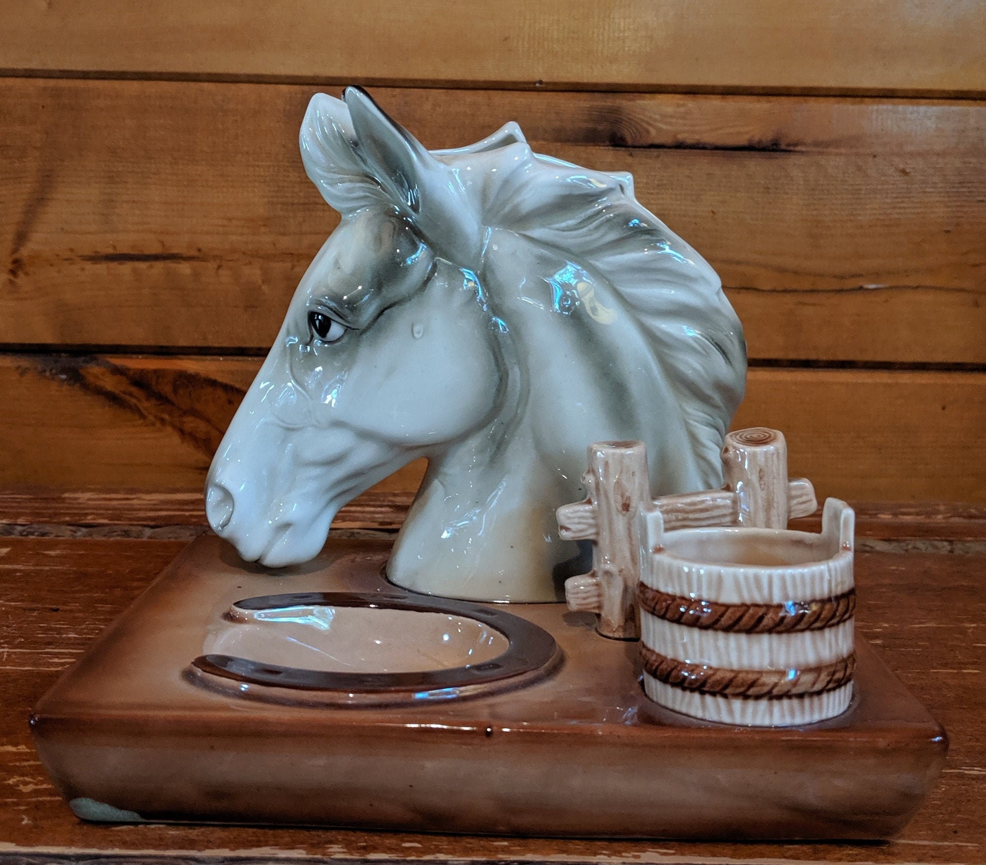 Vintage Dresser Caddy Mens Horse Head Shields Fifth Ave Decanter