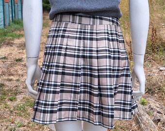 Vintage Short Pleated Skirt Sporty Tan Plaid – 1980s UK