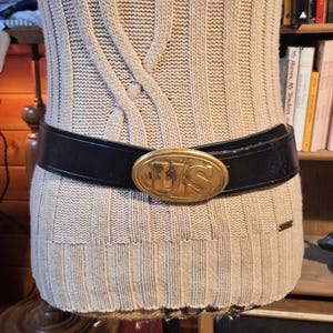Vintage Black Leather Belt with Heavy Brass US Civil War Cavalry Buckle -1860s