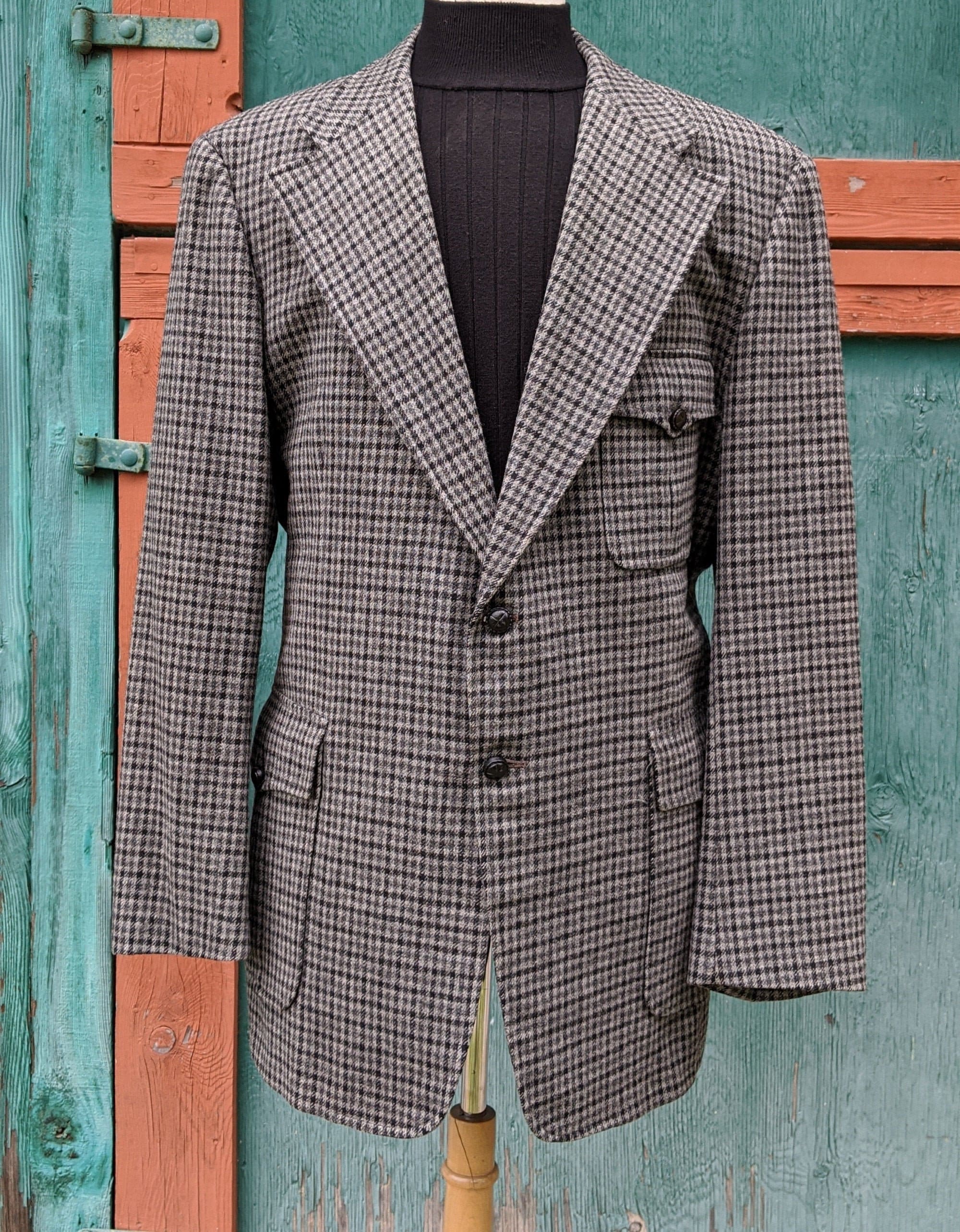 Vintage Mens Blazer Field Jacket Grey Check Plaid 1970s | Etsy