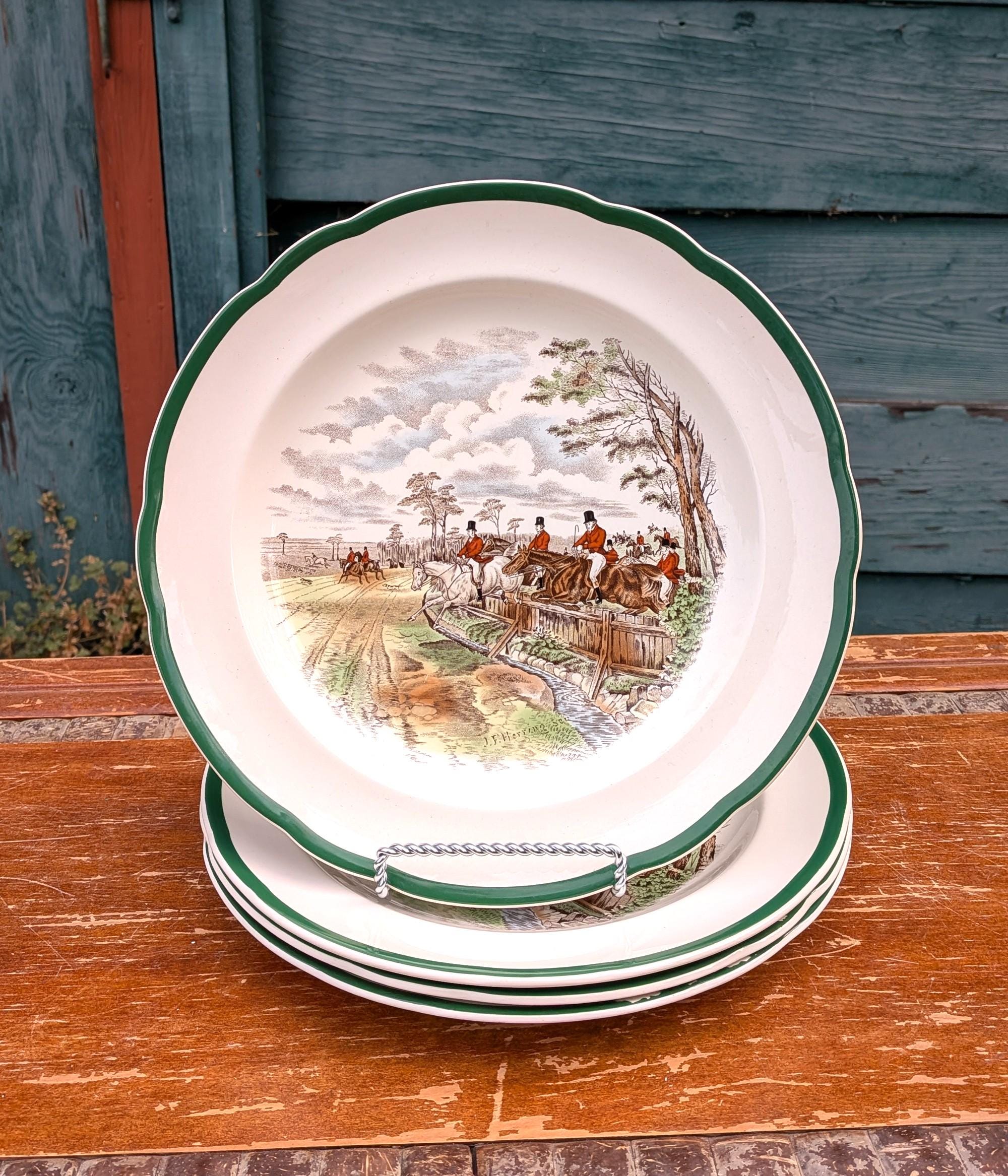 Vintage Dinner Plate Set/4 Spode the Hunt Series Full Cry 2/9265