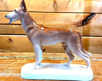 Vintage Figurine German Shepherd Porcelain Ćmielów Pottery Poland- 1950s