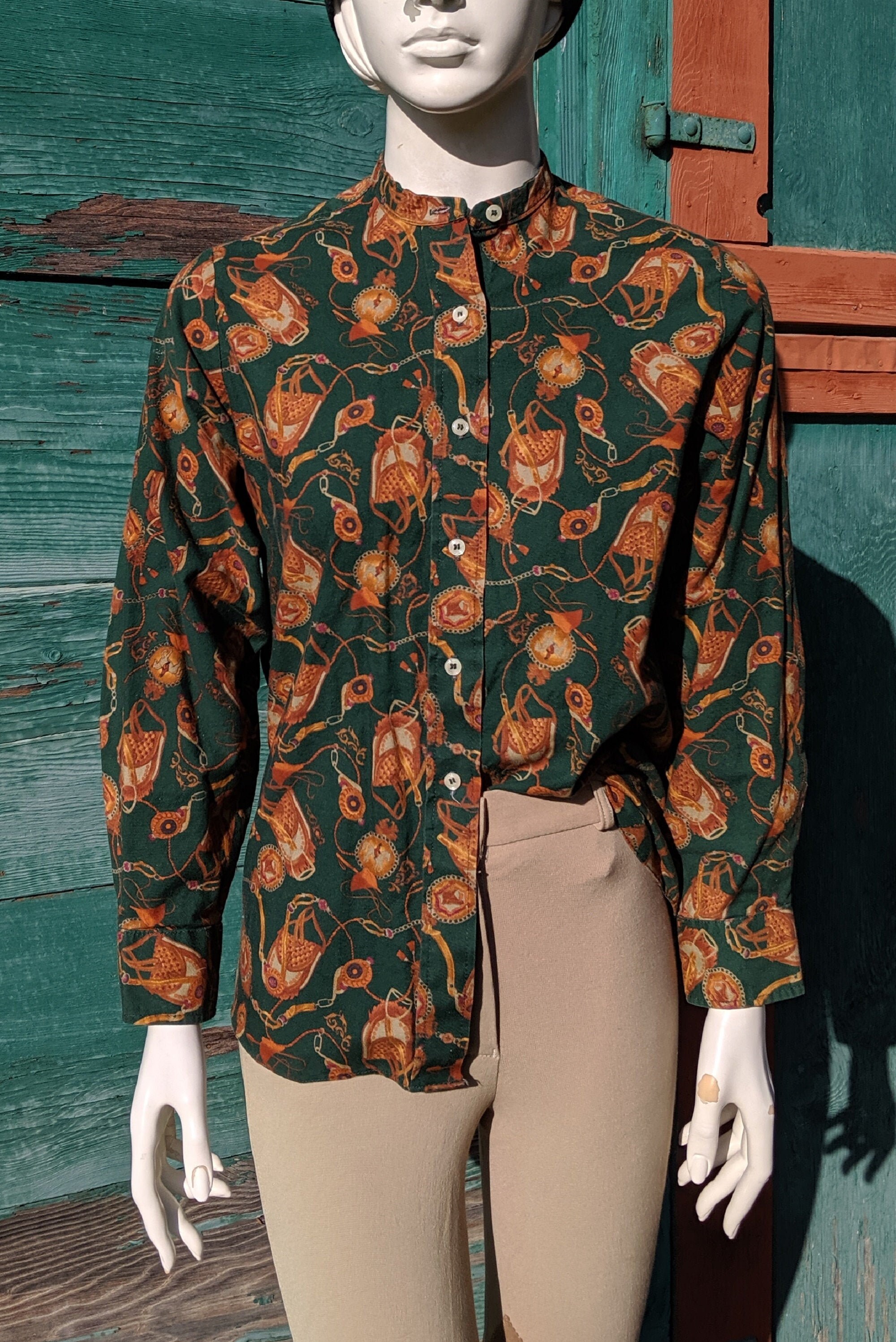 Vintage Blouse Equestrian Illustrated Cotton Button Up | Etsy