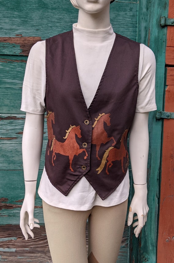 Vintage Vest Hand Painted Saddlebred Horses on Cotton Twill – 1980s