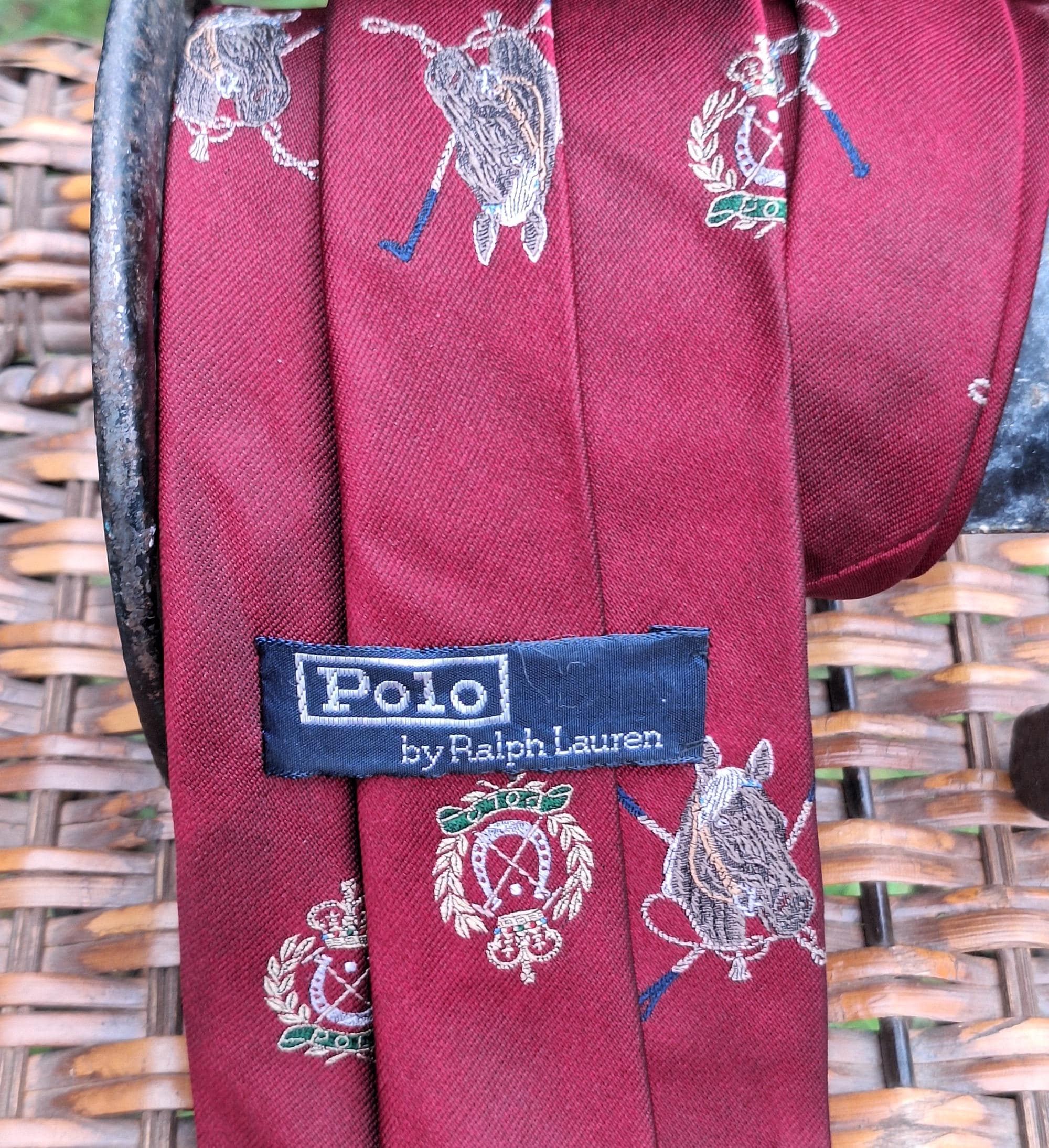ヴィンテージ シルクネクタイ ポロ ラルフローレン バーガンディ 乗馬