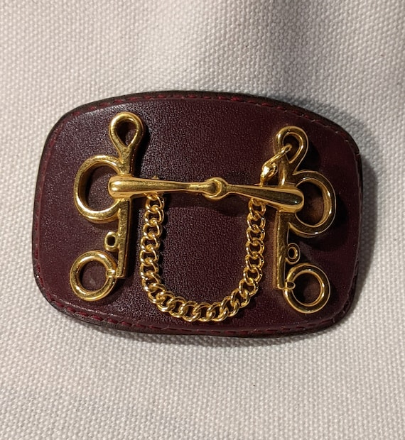Vintage Belt Buckle Burgundy Leather with Gold Pelham Bit – 1960s