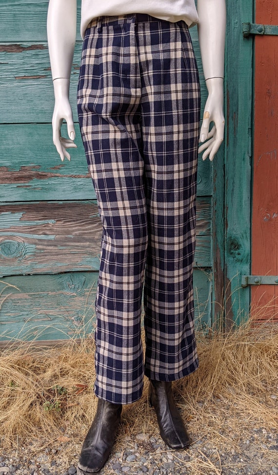 Vintage Plaid Trousers Navy Plaid Cotton Flannel –