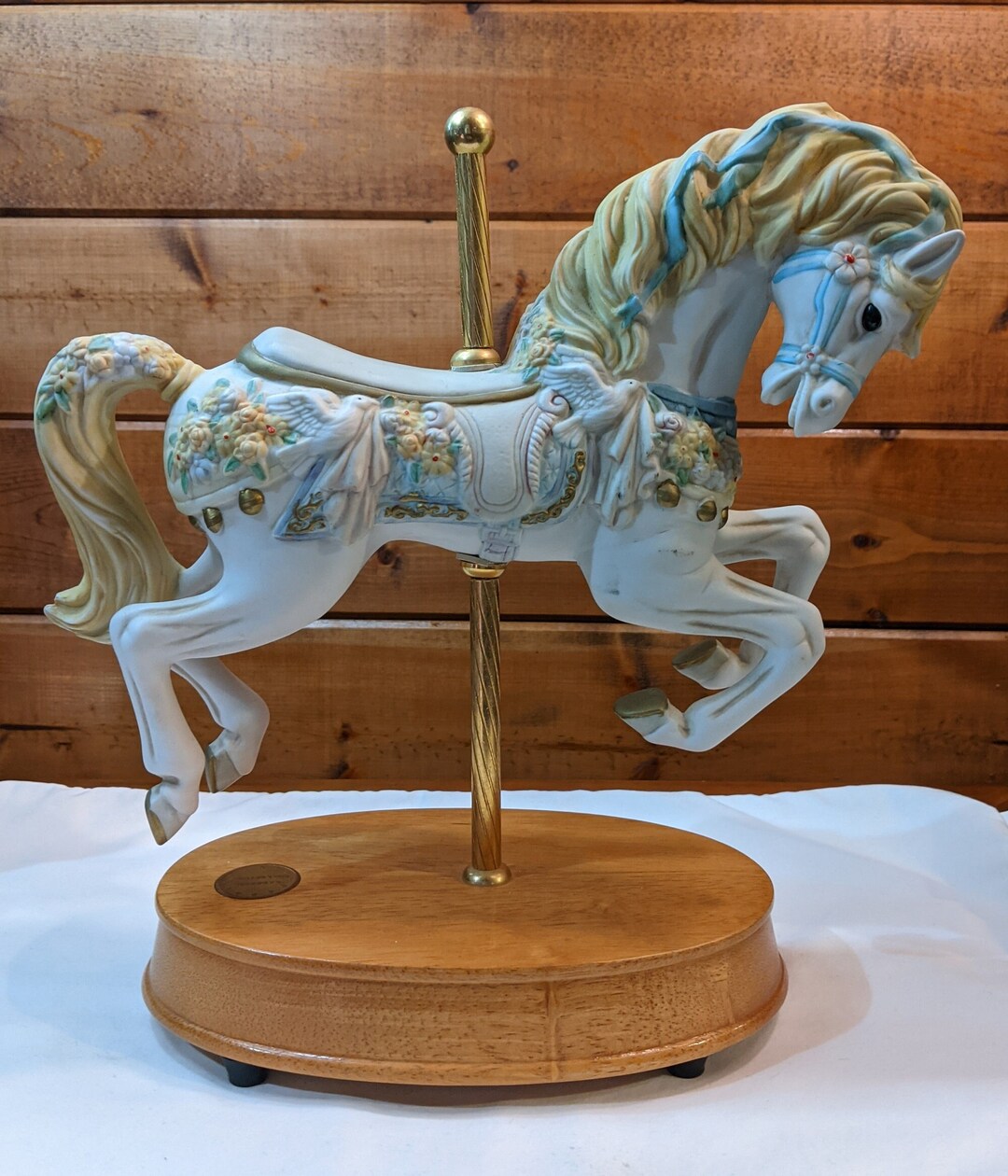Vintage Tabletop Carousel Horse Music Box Springtime Doves Etsy