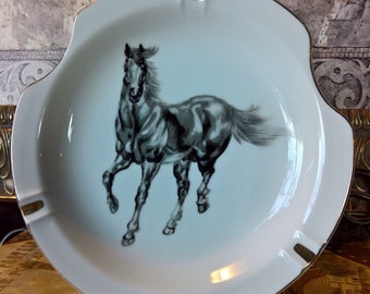 Posacenere vintage con piatto a forma di cavallo, porcellana nera Dancing Norleans