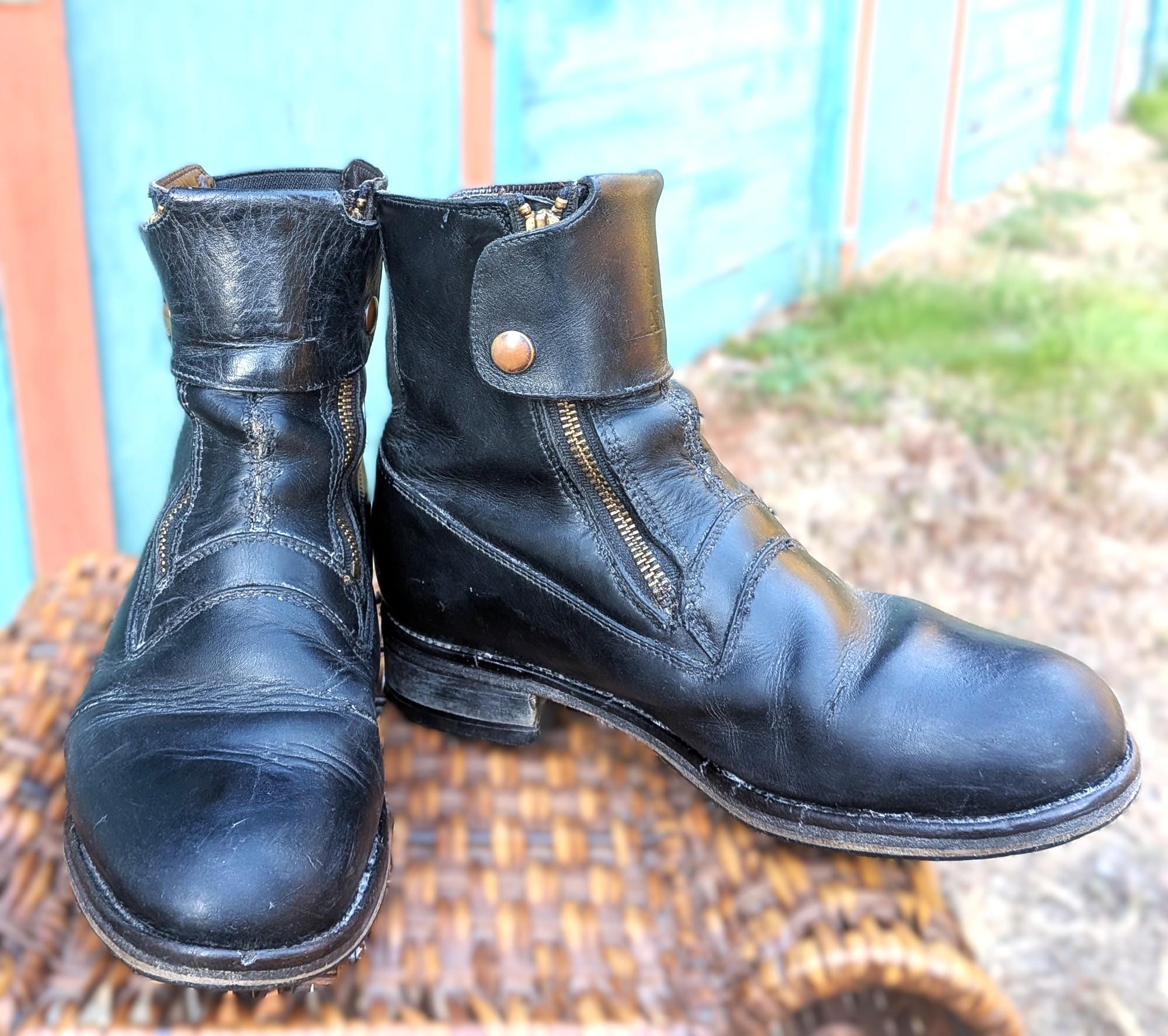 靴 00s Archive Double Zip Leather Boots Double Zipper Boots - Etsy