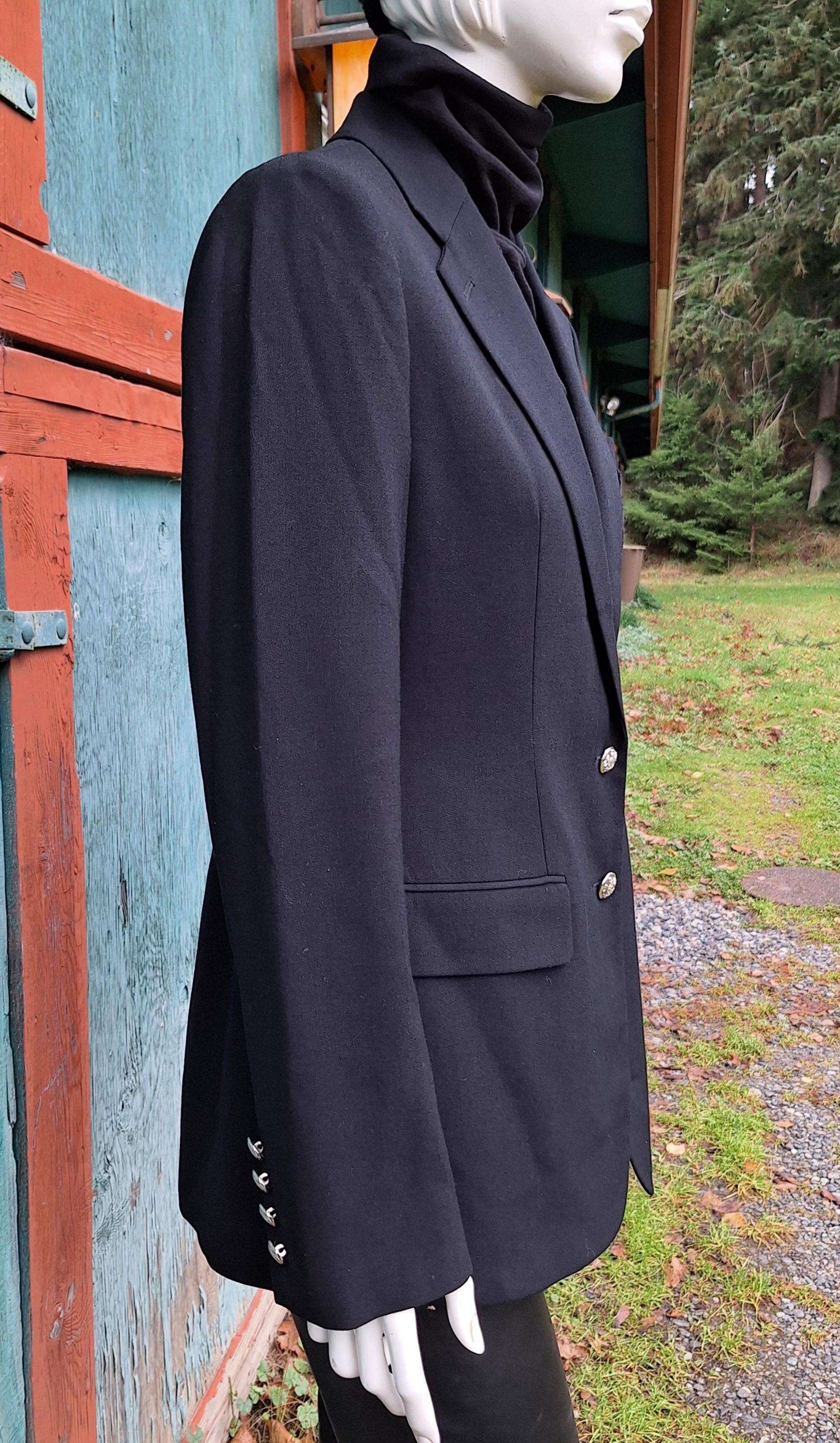 Vintage Blazer Ralph Lauren Black Wool Logo Pocket Equestrian 