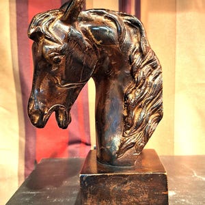 Vintage Bronze Sculpture Horse Head Bust on Pedestal – 1960s