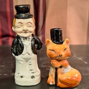Vintage S&P Set Well-Dressed Fox and Double-Faced Gent – 1930s