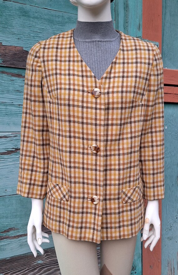 Vintage Jacket Wool Autumn Tattersall with Silk l… - image 1