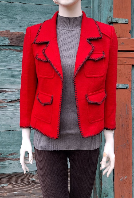 Vintage Red Wool Jacket Alpine Sportswear Open Fro