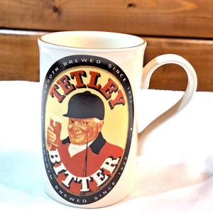 Taza vintage de cerveza amarga Tetley/Brewery Warf – década de 1980
