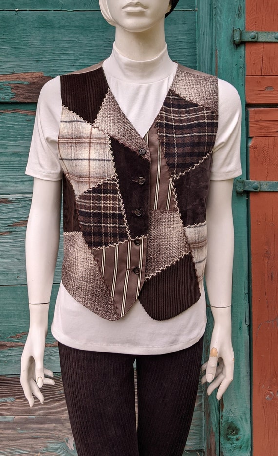 Vintage Patchwork Vest Plaid Mixed fabrics – 1980s