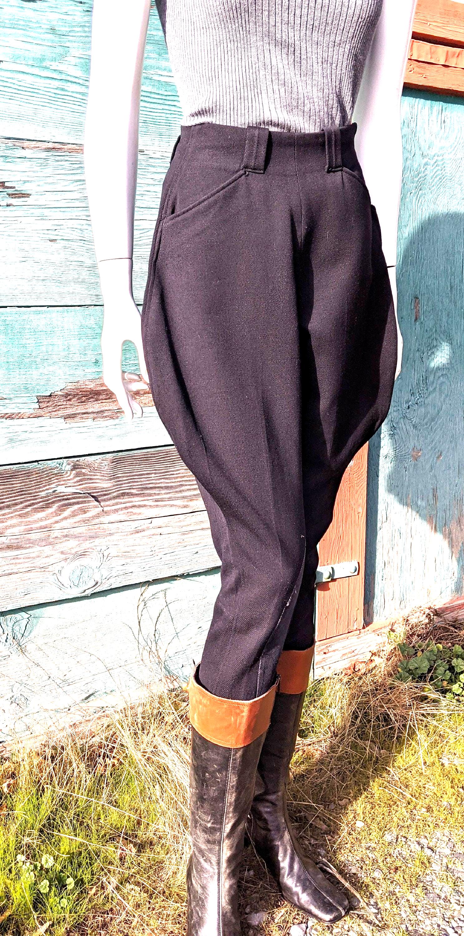 パンツ 1940s FRENCH VINTAGE PIQUE JODHPURS Vintage Black Jodhpur Riding Breech With Flare Leg and Foot