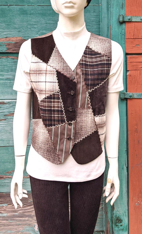 Vintage Patchwork Vest Plaid Mixed fabrics – 1980s