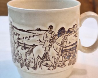 Vintage Coffee Mug Kiln Craft Staffordshire England Field Hunters – 1970s