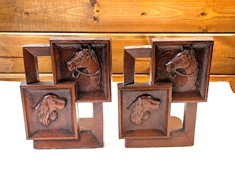 Vintage Bookends Horse & Dog Paneled Syrocco-1930s