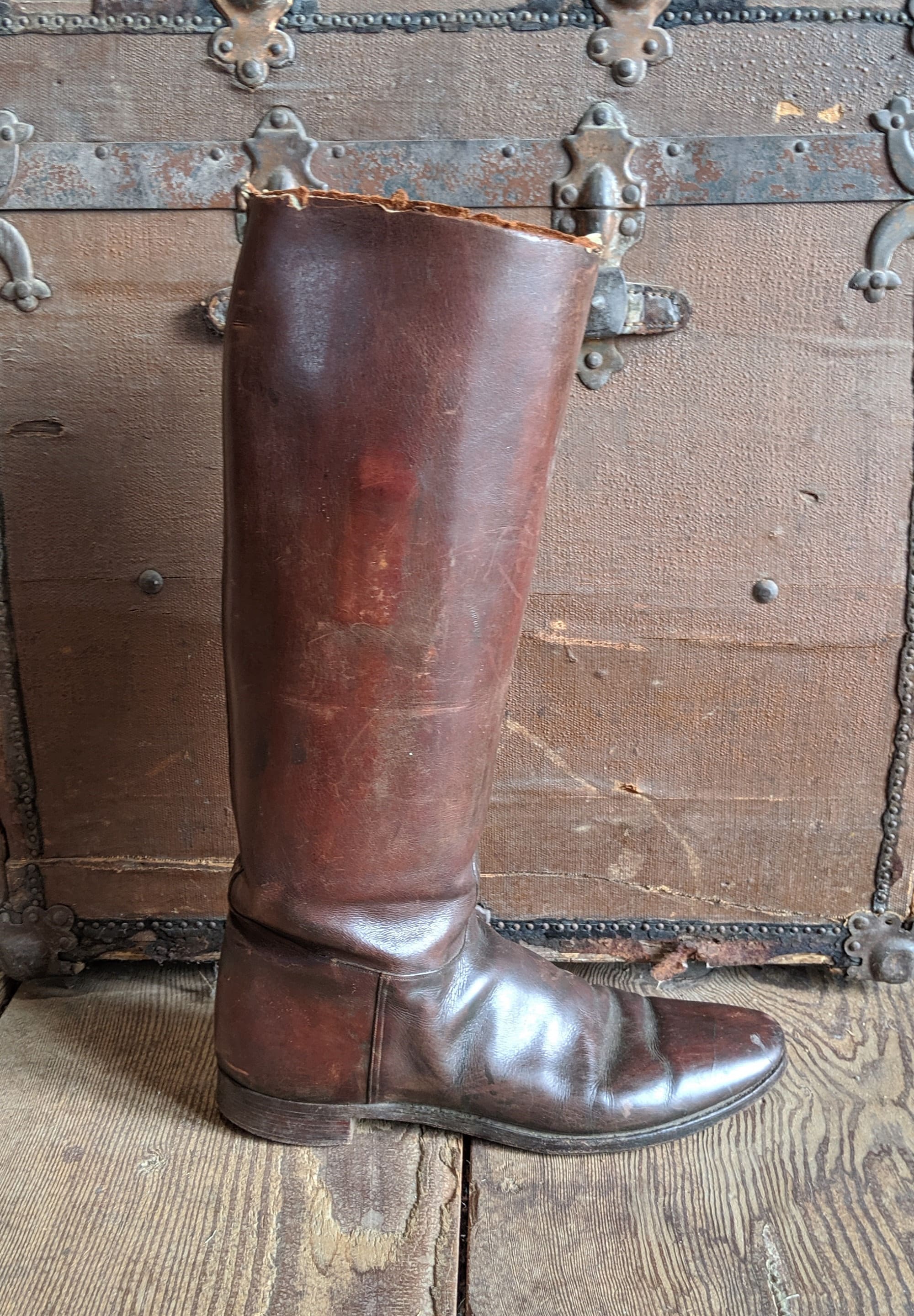 Vintage Men’s Riding Boots Brown Leather 1950s size 11.5US