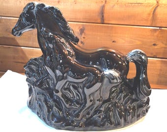 Vintage TV Lamp Ceramic Black Running Mare & Foal  – 1950’s