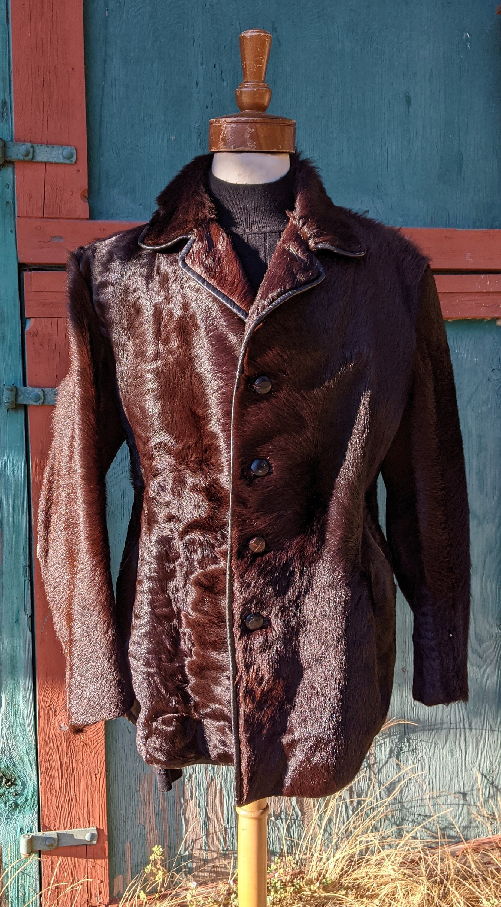 Vintage Men’s HorseHair Coat with Leather Trim 1940s