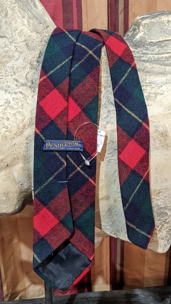 Vintage Necktie Red Plaid Pendleton Wool – 1980s - image 3