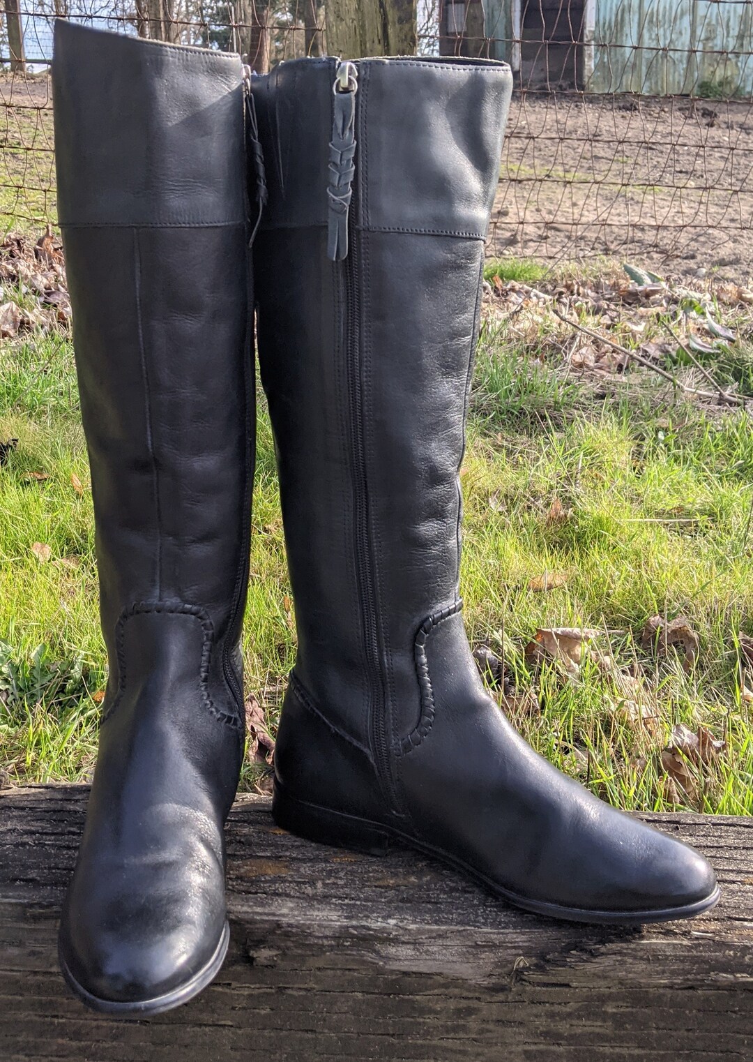 Vintage 2tone Riding Boots Black/petrol Leather 1980s Etsy