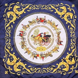 Vintage Scarf Circular Carriage and Equestrian Print Italy – 1970s