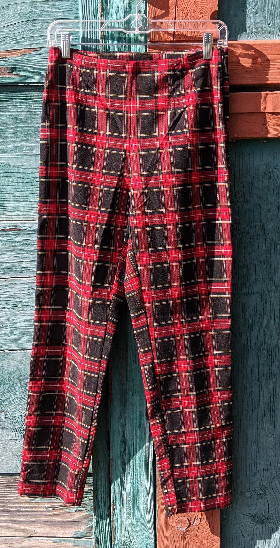 Vintage Pants Red Plaid Stretch Skinny Leg Mid Rise Size 10 Etsy