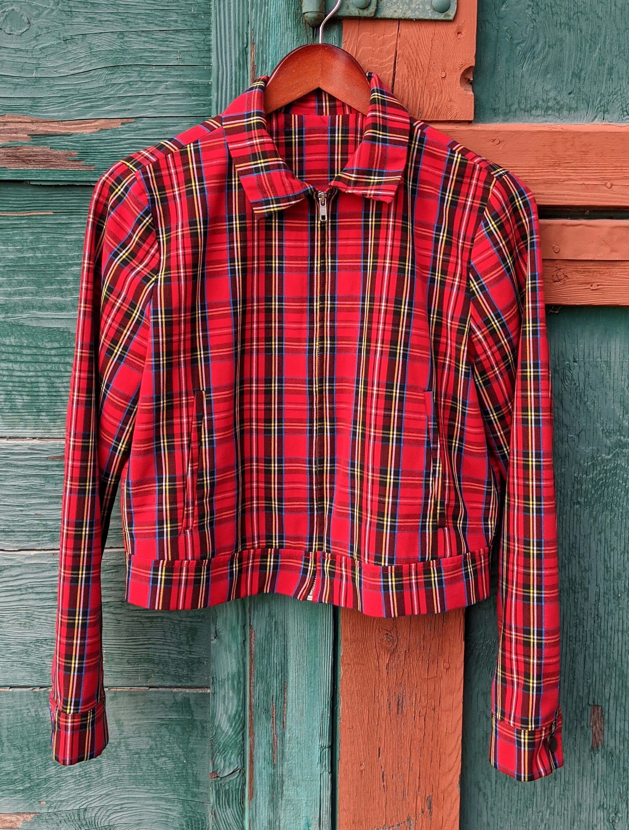 Vintage Jacket Red Plaid Lightweight Cotton Cropped 1980s Etsy