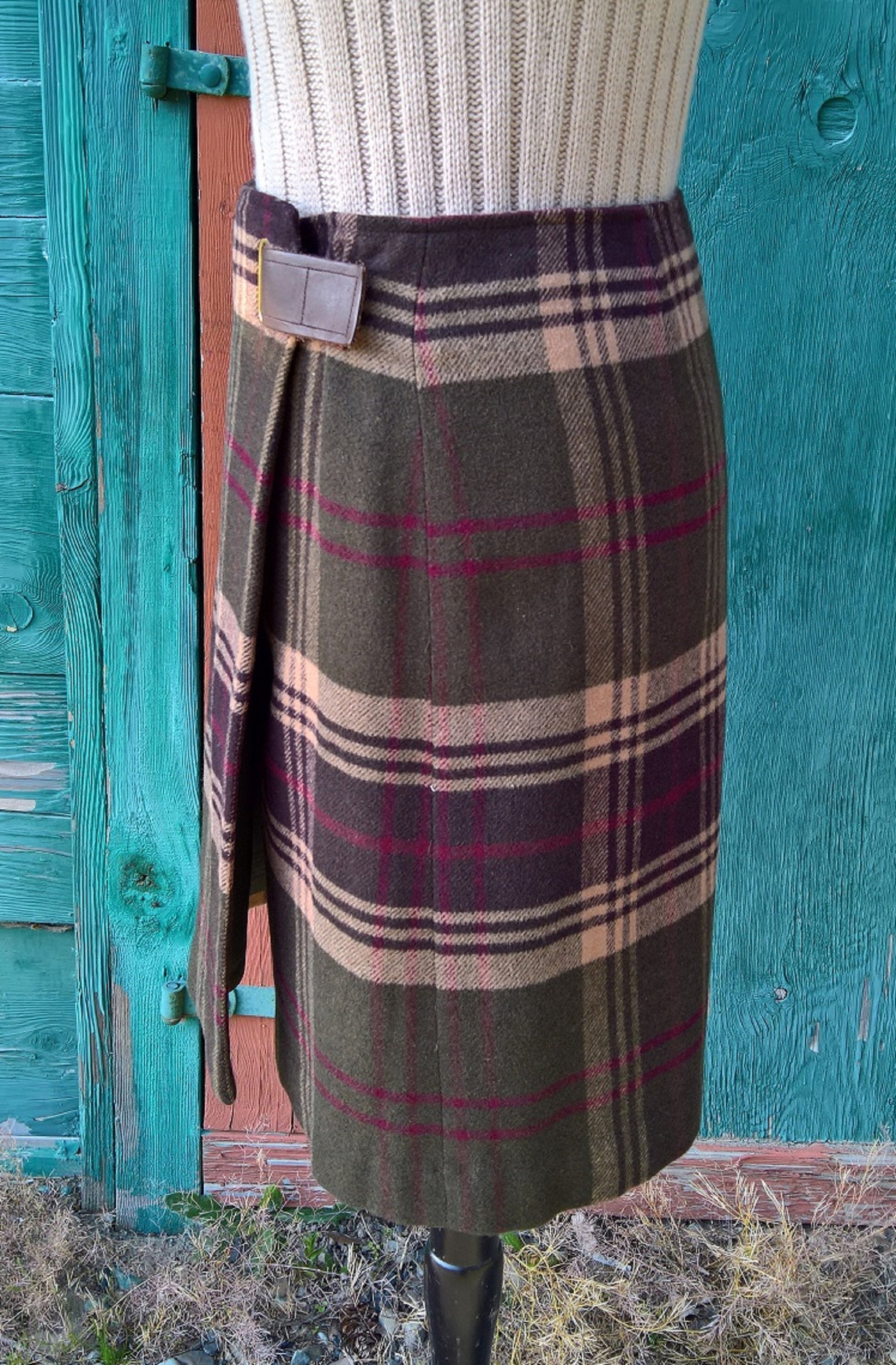 Vintage Skirt Wrap Plaid Blanket Wool