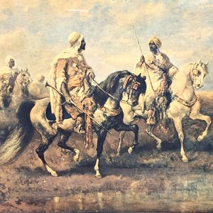 Vintage Framed Print “Arab Chieftain and His Entourage” by Adolf Schreyer – 1950s