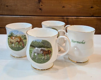 Vintage Coffee Mug Set/4 Mares & Foals by Royal Crown Duchy -1980s