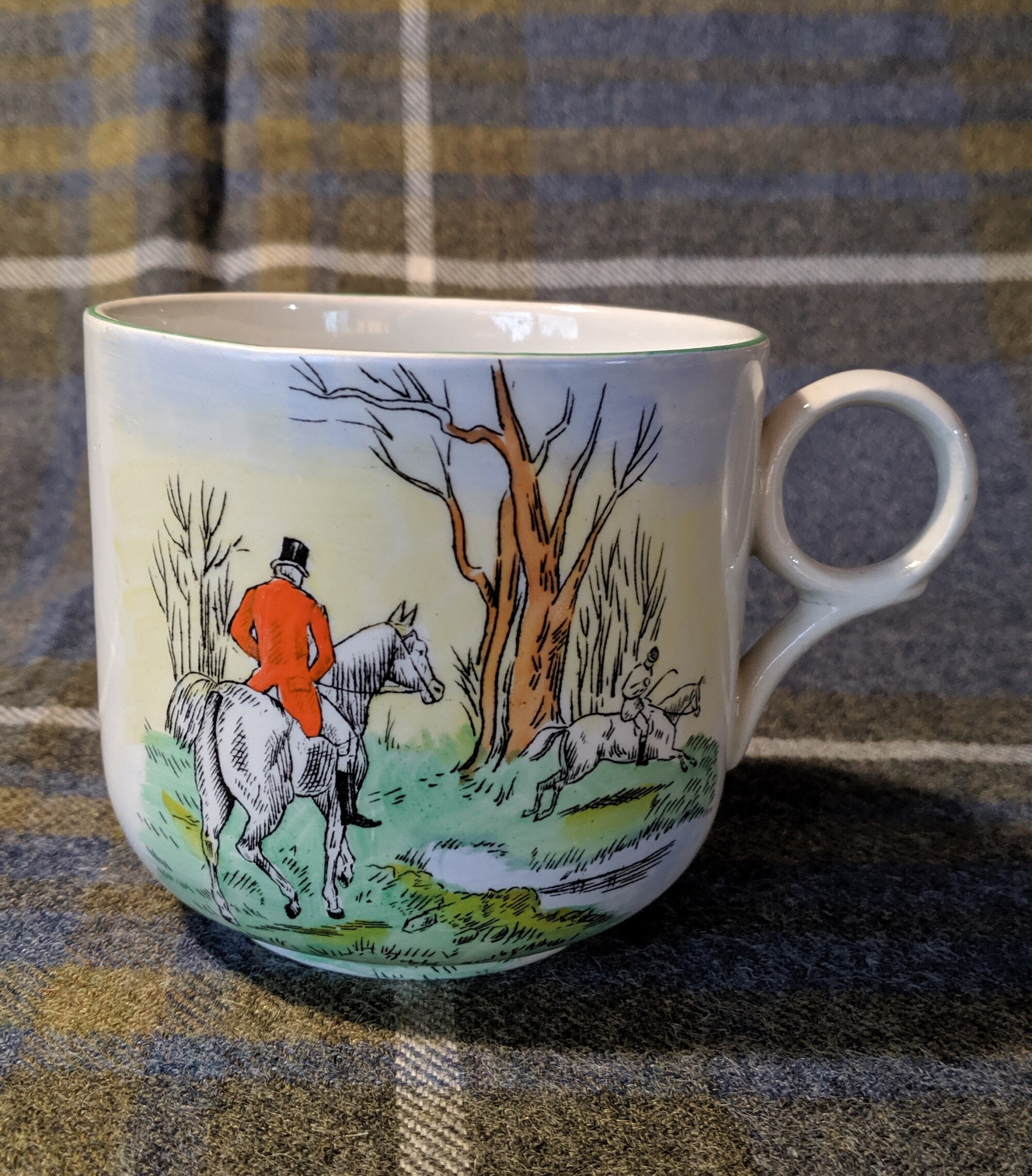Vintage Davenport Hunting Scenes Coffee Mug White Porcelain Burleigh