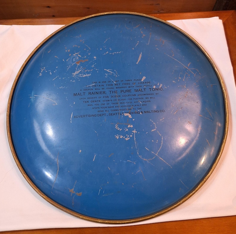 Antique Plaque Tin Litho Art Rainier Beer Seattle Malting & Brewing Co ...