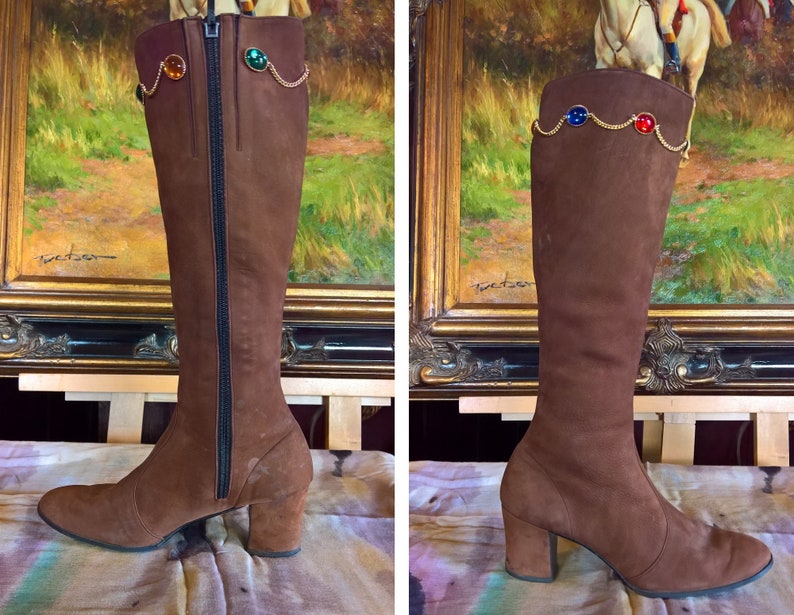 Vintage Kid-Suede Baubled Tall Boots Italy