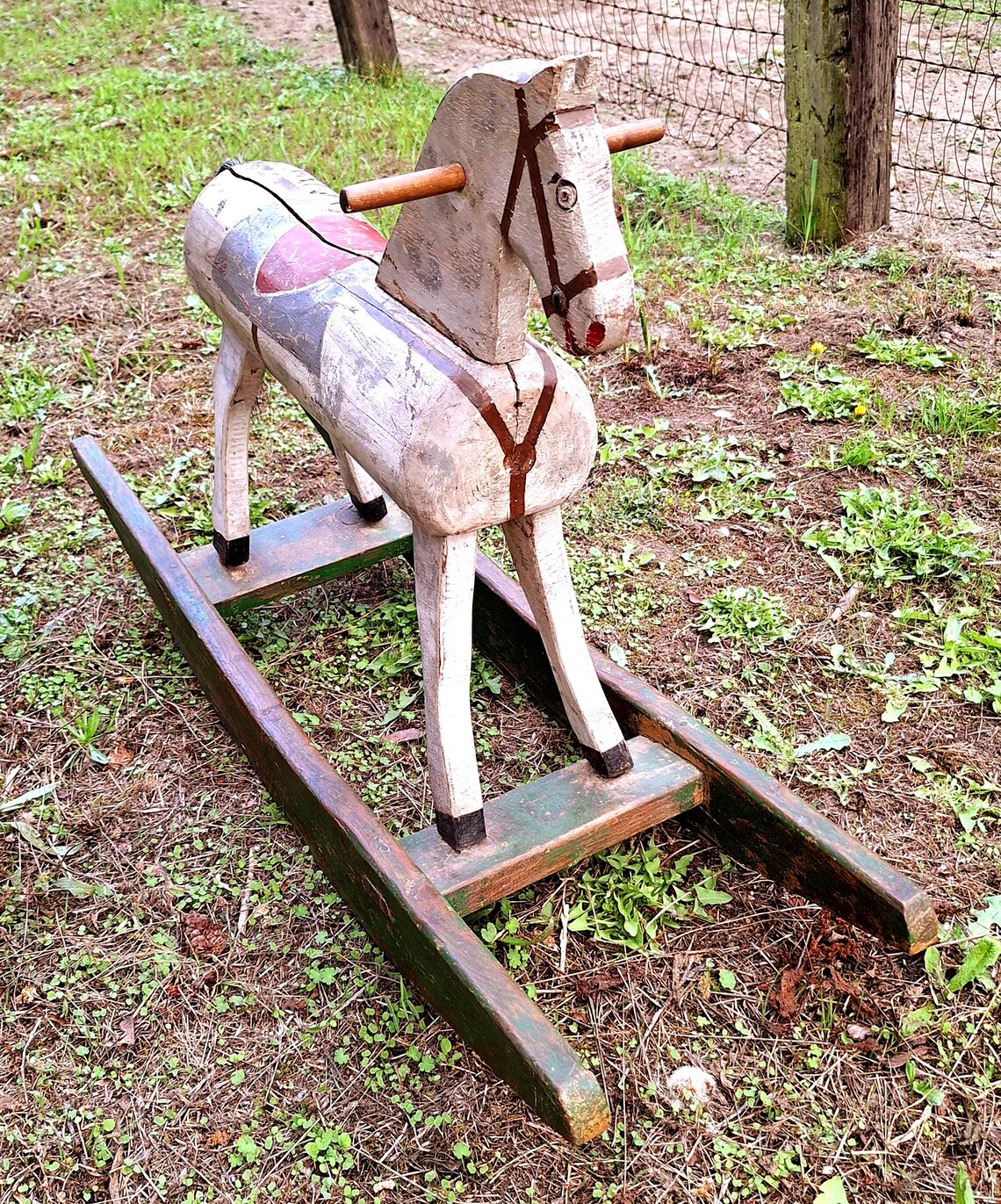 Antique Rocking Horse Solid Wood Americana Rustic With Long Rails ...