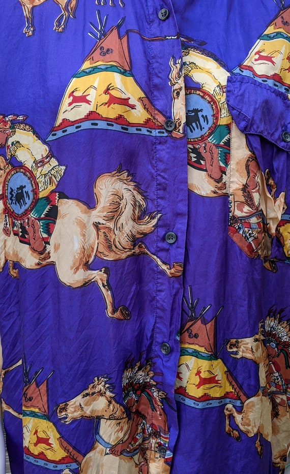 Vintage Silk Blouse Equestrian Illustrated Indian… - image 3