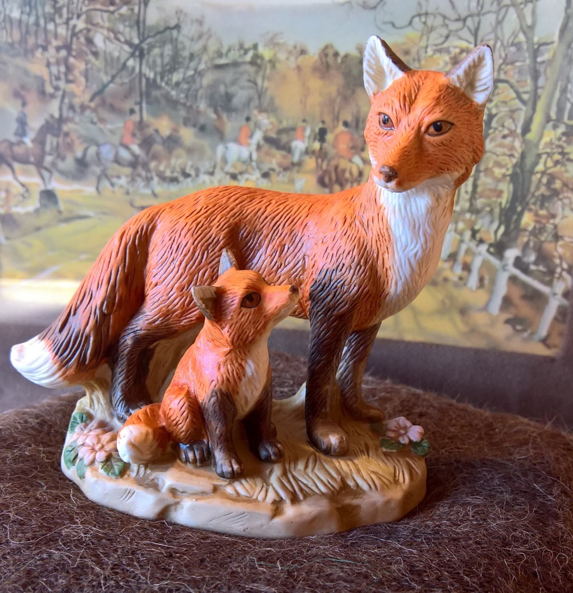 Vintage FIgurine Fox & Cub Collectible Porcelain Homco