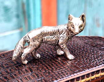 Vintage Fox Figurine Miniature Pewter Sculpture – 1970s