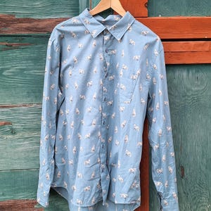 Vintage Men’s Long Sleeve Shirt With Silver Foxes Print – 1990s