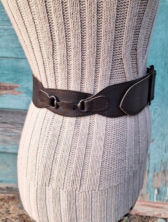 Vintage Belt Dark Brown Leather with Double Bit De