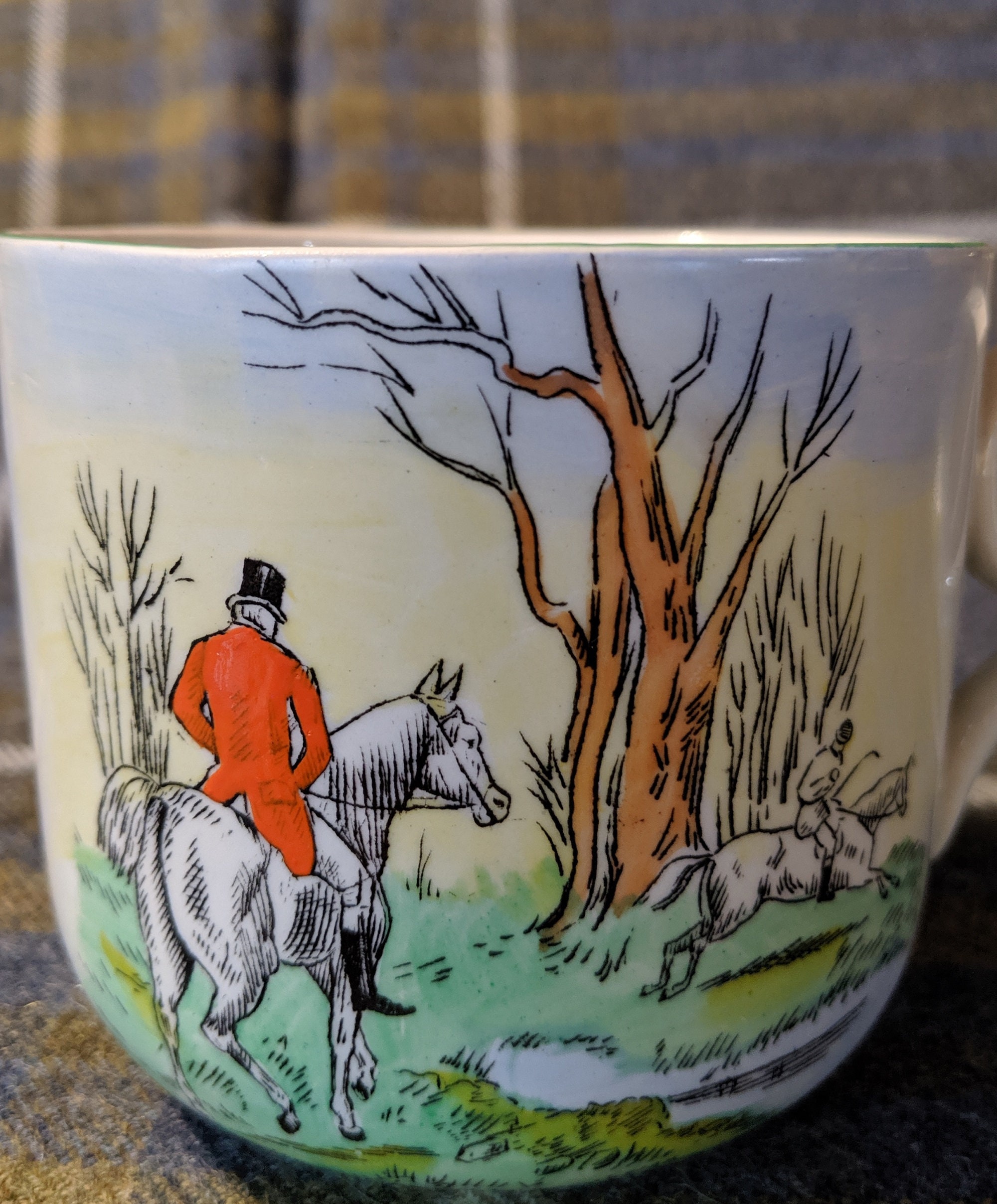 Vintage Davenport Hunting Scenes Coffee Mug White Porcelain Burleigh
